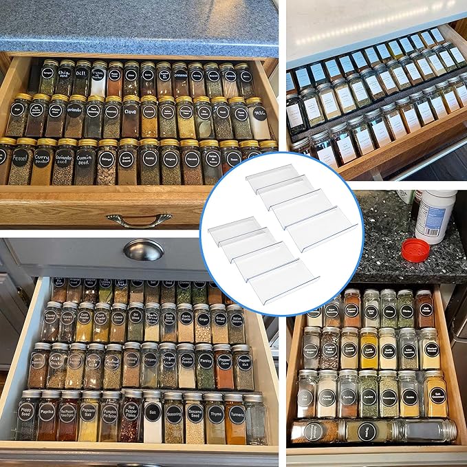 MIUKAA Clear Acrylic Spice Drawer Organizer, 4 Tier- 2 Set Expandable From 9"