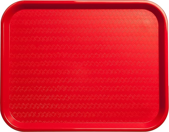 Carlisle FoodService Products Cafe Fast Food Cafeteria Tray with Patterned Surface for Cafeterias, Fast Food, And Dining Room, Plastic, 17.87 X 14 X 0.98 Inches, Red, (Pack of 12)
