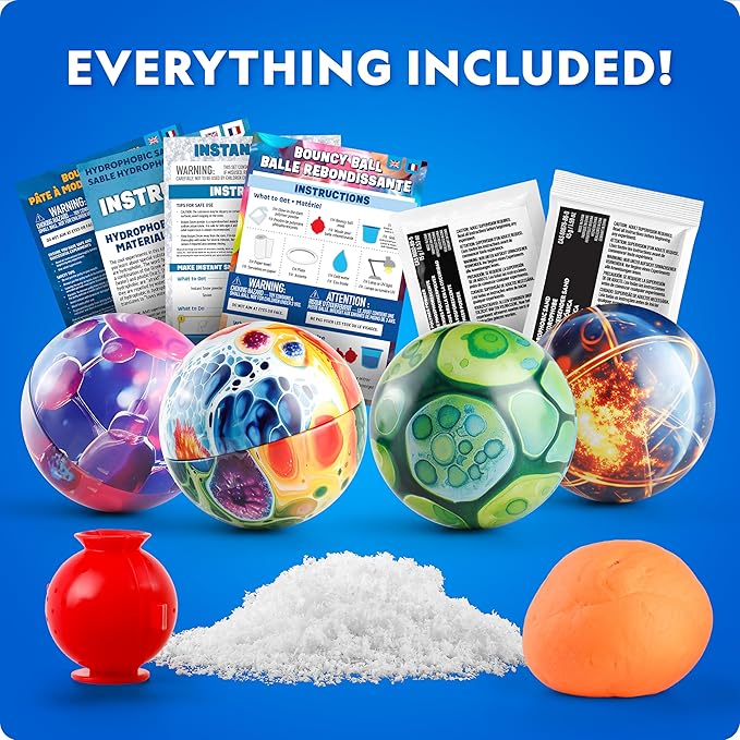 Blue Marble Science Surprise Christmas Ornament Kit for Kids – 4 Ornaments with Holiday Science Experiments Inside - Bouncy Ball Craft, DIY Instant Snow Activity, Stocking Stuffers for Boys and Girls