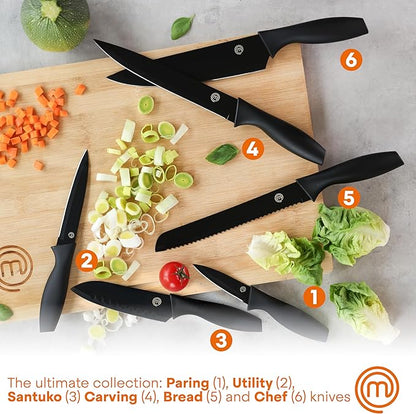 MasterChef Knife Set with Block, 6 Kitchen Knives and a Universal Knife Holder