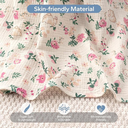 SERAPHY 100% Muslin Cotton Car Seat Covers for Babies, Universal Baby Car Seat Cover, Breathable Muslin Carseat Cover Canopies for Boys and Girls, Soft Infant Car Seat Cover for Summer — Rabbits