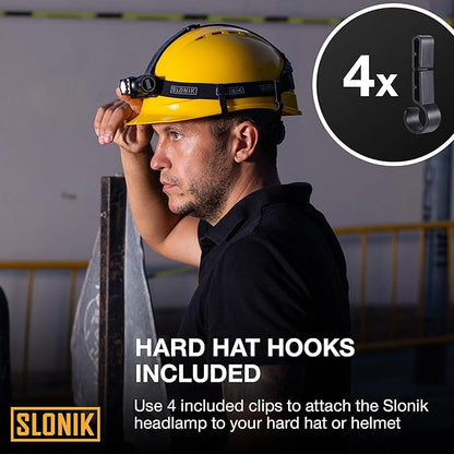 SLONIK Headlamp Rechargeable - 1000 Lumen LED USB Rechargeable Headlight - IPX4 Waterproof Head Lamp with Bright 60 ft Flashlight Beam - Hiking & Outdoor Camping Gear, Black - LED Headlamp