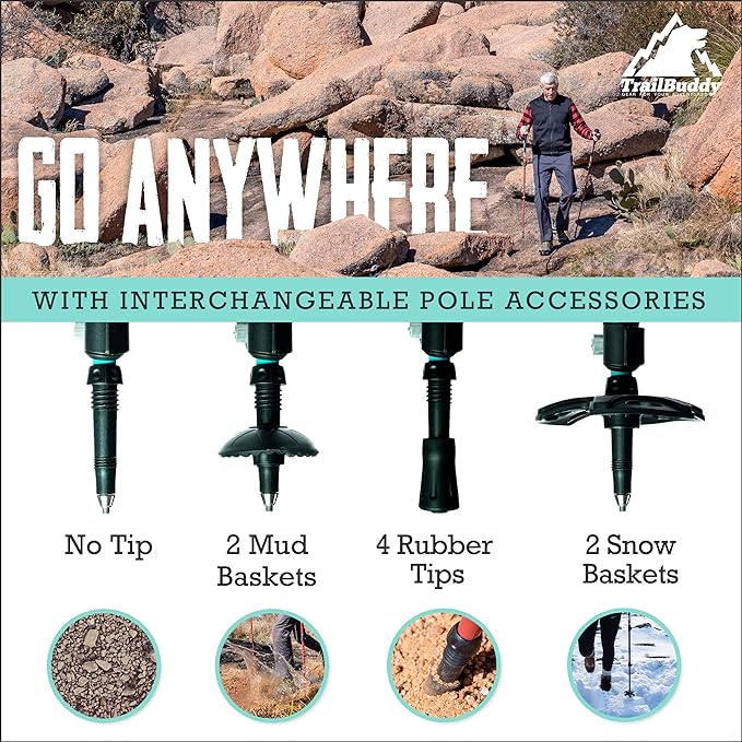 TrailBuddy Trekking Poles ??Lightweight 7075 Aluminum Hiking Poles for Women, Men & Seniors ??Collapsible Walking Sticks for Travel, Trails & Balance