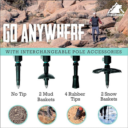 TrailBuddy Trekking Poles ??Lightweight 7075 Aluminum Hiking Poles for Women, Men & Seniors ??Collapsible Walking Sticks for Travel, Trails & Balance