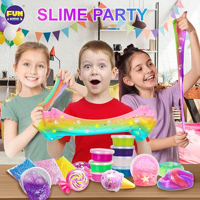 33 Cups Jumbo Slime Kit for Kids, FunKidz Premade Ultimate Slime Pack to DIY Soft, Cloud, Clear, Butter, Glitter, Glow in Dark Slime Making Kit Party Favors Gift Toys for Girls and Boys