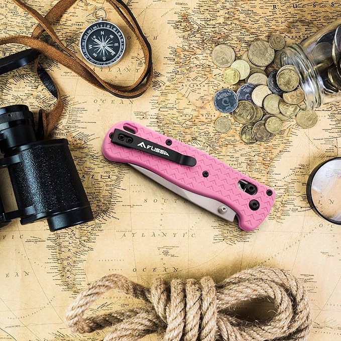 FLISSA 4.5" Folding Pocket Knife, Lightweight EDC Pocket Knife with Axis Lock, 3.2" AUS-8 Steel Blade, Sharp Camping Hiking Knife with Pocket Clip, Unique Tool Gift for Men, Dad (Pink)