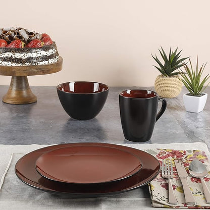 Gibson Elite Soho Lounge Round Reactive Glaze Stoneware Dinnerware Set, Service for Four (16pcs), Red