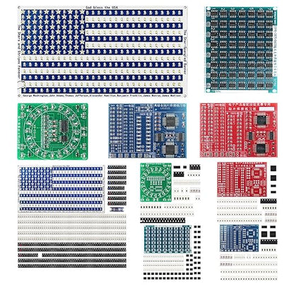 5in1 DIY Soldering Practice Kit Large USA Flag, SOP8 Chip Practice Board, CD4017 Green, 0603 Red & 0606 Blue SMD/SMT Kits for Beginners & Soldering Skill Mastery Let You Master Welding Skills