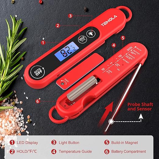 Meat Thermometer for Cooking, Instant Read Food Thermometer with Backlight Waterproof, Kitchen Digital Candy Thermometer for Grill BBQ Baking Water Milk Smoker Oil Deep Fry Liquids Turkey