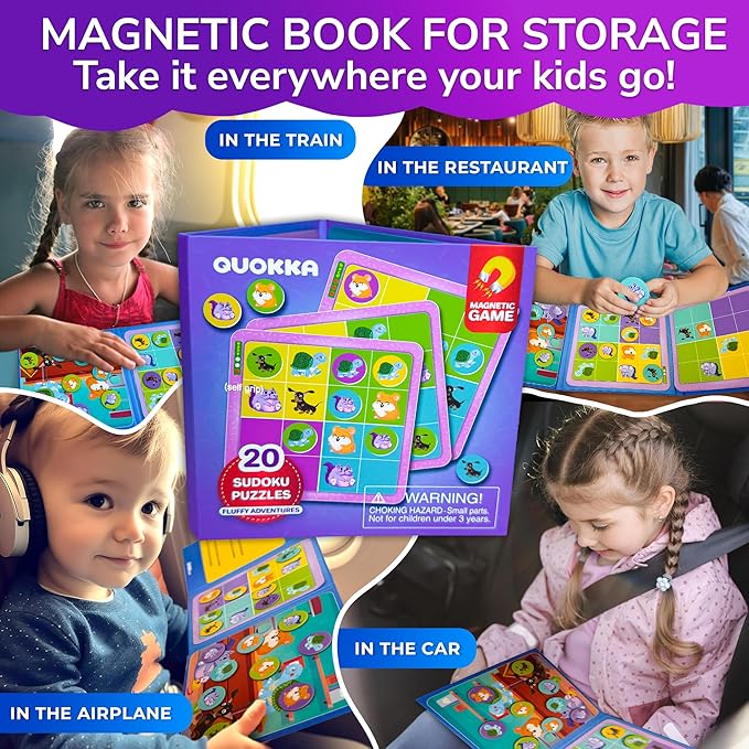 QUOKKA Magnetic Sudoku Toddler Puzzles Ages 2-4 - 20 Pieces Puzzles for Kids Ages 4-6 - Games for Kids Ages 3-5 Sudoku Book with 3 Levels: Easy, Medium, Hard - Educational Portable Travel Game