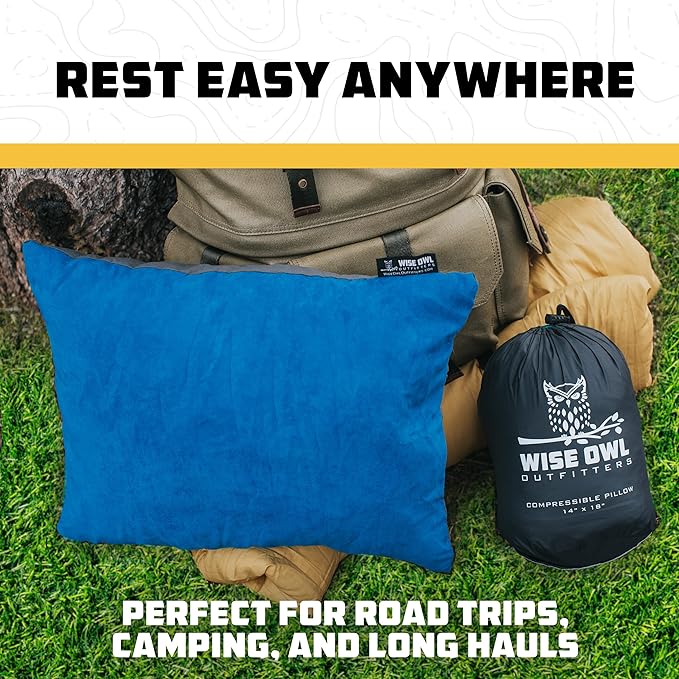 Wise Owl Outfitters Camping Pillow - Camping Essentials and Travel Pillow for Airplanes, Camping, and Travel - Memory Foam Washable Pillow - Small/Medium