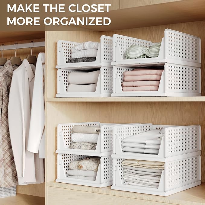 Pinkpum 8 Pack Closet Organizers and Storage Plastic Stackable Storage Bins