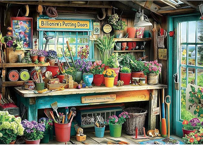 1000 Piece Jigsaw Puzzle for Adults - Billionaire's Potting Shed Garden with Colorful Plants & Tools, 27.5x19.7 Inches Unique Challenging Adult Puzzle for Relaxation & Home Decor