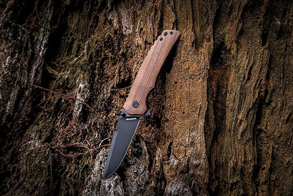 Walnut edc knife Wood handle folding pocket knife bulk edc mini flipper knife with Clip, Real Wood Handle for Men Women Everyday Carry for Indoor Outdoor Gift