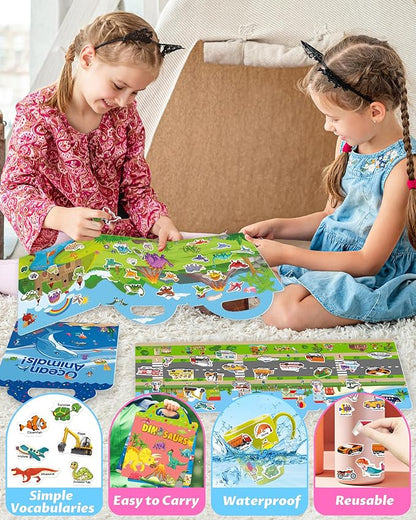 Reusable Sticker Book for Toddlers 2-4 Years, Stickers for Kids, Toddler Sticker Book Ages 1-3, Toddler Craft Activities, Toddlers Travel Toys Ages 2+ Boy Girl Birthday Gifts
