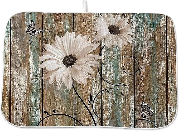 Floral Dish Drying Mat 18x24 Inches
