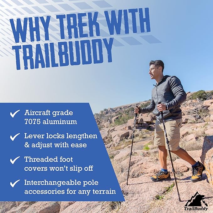TrailBuddy Trekking Poles ??Lightweight 7075 Aluminum Hiking Poles for Women, Men & Seniors ??Collapsible Walking Sticks for Travel, Trails & Balance