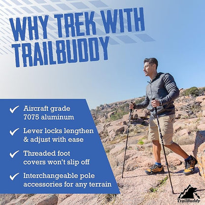 TrailBuddy Trekking Poles ??Lightweight 7075 Aluminum Hiking Poles for Women, Men & Seniors ??Collapsible Walking Sticks for Travel, Trails & Balance