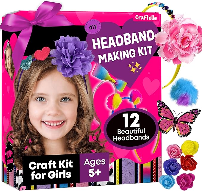 Headband Making Kit for Girls - Make Your Own Fashion Headbands for Kids - DIY Hair Accessories for Girls 4-6 - Arts & Crafts Best Birthday Gifts Ideas - Art Gift for 4 5 6 7+ Year Old Girl