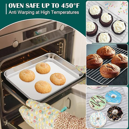 E-far Small Baking Sheet with Wire Rack, Stainless Steel Cookie Sheets Trays &