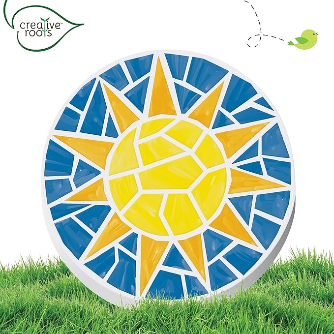Creative Roots Mosaic Sun Stepping Stone Kit, Includes 7-Inch Ceramic Stepping Stone & 6 Vibrant Paints, DIY Garden Stone for Kids Ages 6+