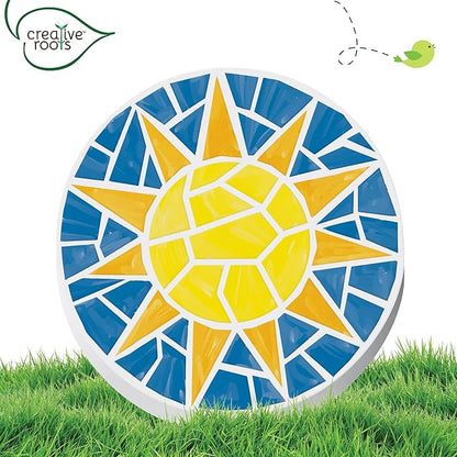 Creative Roots Mosaic Sun Stepping Stone Kit, Includes 7-Inch Ceramic Stepping Stone & 6 Vibrant Paints, DIY Garden Stone for Kids Ages 6+