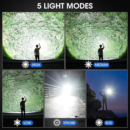KINGCAESAR 3 Pack Flashlights 90,000High Lumens - Super Bright Rechargeable Flashlight with 5 Light Modes, IPX7 Waterproof Powerful LED Flash Light for Home, Camping