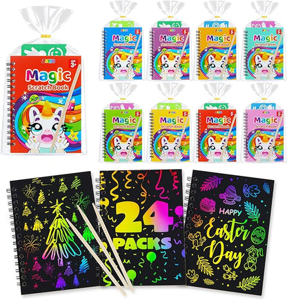JOYIN 24 Pack Scratch Rainbow Art Notebook, Party Favors for Kids, Art Crafts Kit, Goodie Bags Stuffers for Girls Boys, Return Gifts for Birthday, Classroom Prizes, Bulk Gifts for Valentines Easter