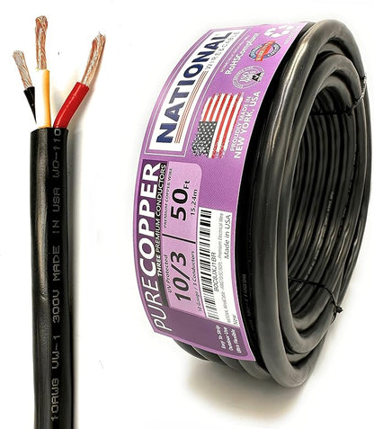 NATIONAL Wire & Cable – 10 AWG 3-Conductor Premium Copper Wire, 50 ft, Stranded