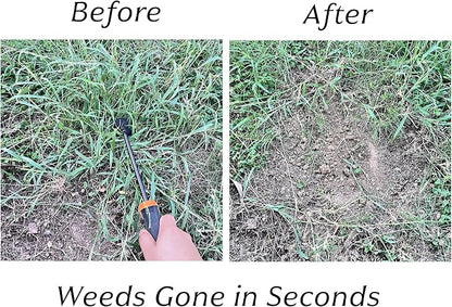 Hand Weeding Tool, Uprooting Weeder Tool Portable Garden Weed Remover with Handle, 4 Teeth Stainless Steel Weed Puller for Garden Backyard Farm Planting & Weeding (Rubber Handle)