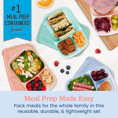 Bentgo Easyboxes - Original Stackable Lunch Boxes - Reusable 3-Compartment Food Containers for Kids and Adults - Bento Lunch Box for Meal Prep, School, & Work - BPA Free, Set of 4 (Pastels)