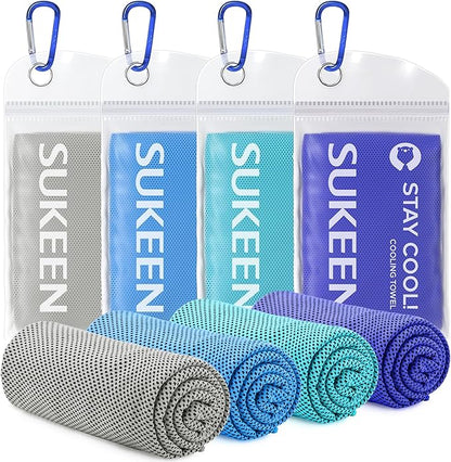 Sukeen Cooling Towels for Neck and Face, 4 Pack Cooling Towels for hot Weather (40"x12"), Cooling Rags for Yoga, Sport, Running, Workout,Gym, Camping, Fitness, Workout & More Activities