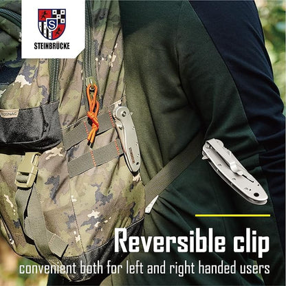 Pocket Knife for Men with Clip - Heavy Duty Folding Pocket Knives, 3.1" 14C28N Stainless Steel Titanium Coated Blade, Tactical EDC Knife for Camping Hunting Fishing