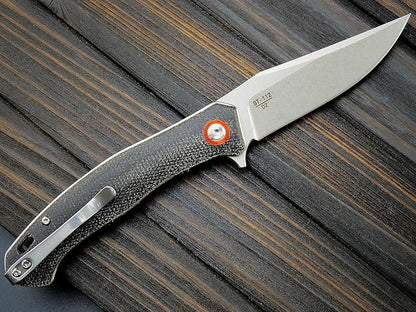 Sitivien ST112 Folding Knife, D2 Blade and Micarta Handle EDC Tool Knife with Pocket Clip for Outdoor Camping Hiking Survival(Black)