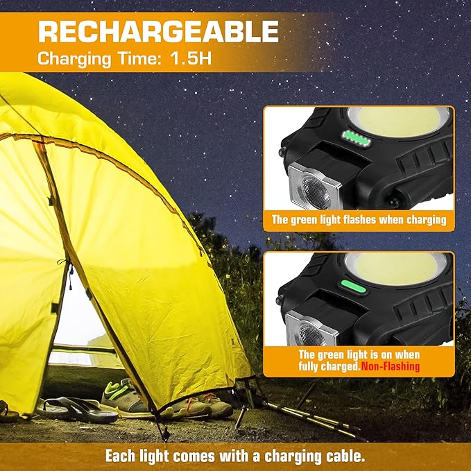 EverBrite COB Keychain Work Light, 2 Pack Rechargeable Keychain Light with Sensor Mode, Mini Magnetic Key Chain Light with 180° Rotatable Bracket, Bottle Opener, Clip - for Hiking, Camping, 6 Modes