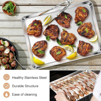 E-far Baking Sheets Set of 2, 16” x12” Stainless Steel Cookie Sheets Pans