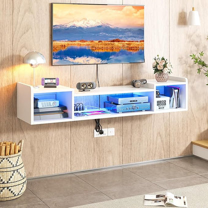 55.1"W Floating TV Stand with LED Lights & Power Outlets