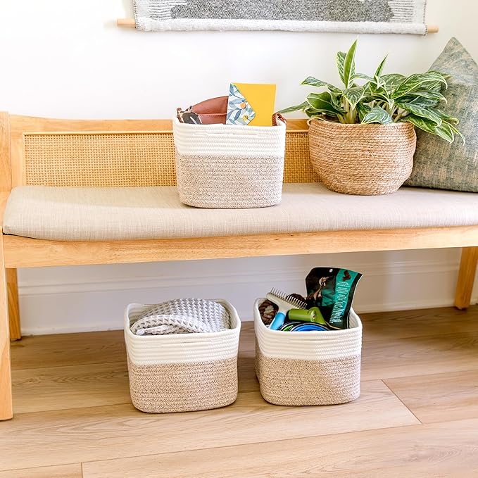 NaturalCozy Storage Cubes 9”x9”x7”Cotton Rope Woven Baskets