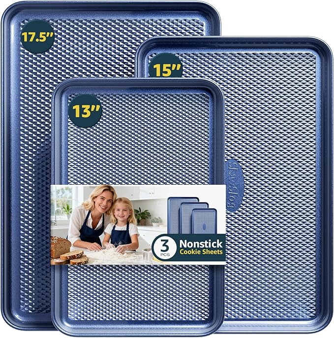 3Pcs Nonstick Baking Sheet, Baking Sheet Pan Set, Jelly Roll Pans, Cookies Sheet