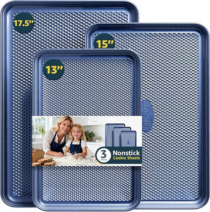 3Pcs Nonstick Baking Sheet, Baking Sheet Pan Set, Jelly Roll Pans, Cookies Sheet