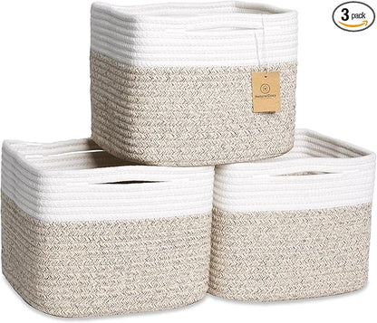 NaturalCozy Storage Cubes 9”x9”x7”Cotton Rope Woven Baskets