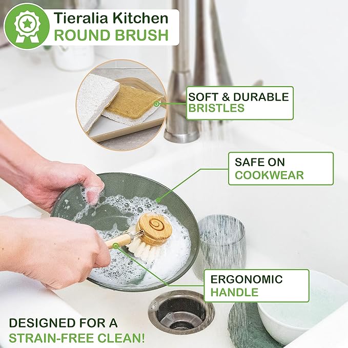 Tieralia Bamboo Dish Brush Gift Set – 5-Piece Kitchen Cleaning Set