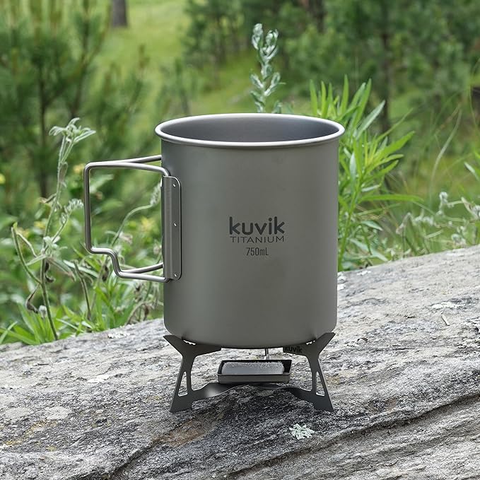 Kuvik Titanium Pot with Lid 750ml (25.4 oz) - Ultralight and Compact Pot for Backpacking, Camping, and Survival