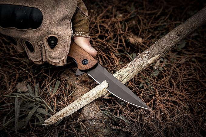 Gentleman's knife wood handle assist knife Flipping pocket knife ball bearing Folding Knife EDC Knives for Men Women Everyday Carry Outdoor Hiking Camping Gift