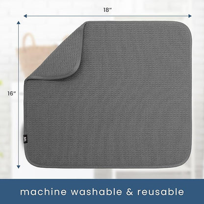 S&T INC. Dish Drying Mat 2 Pack, 16” x 18”, Absorbent Microfiber Kitchen