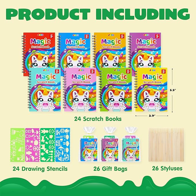 JOYIN 24 Pack Scratch Rainbow Art Notebook, Party Favors for Kids, Art Crafts Kit, Goodie Bags Stuffers for Girls Boys, Return Gifts for Birthday, Classroom Prizes, Bulk Gifts for Valentines Easter