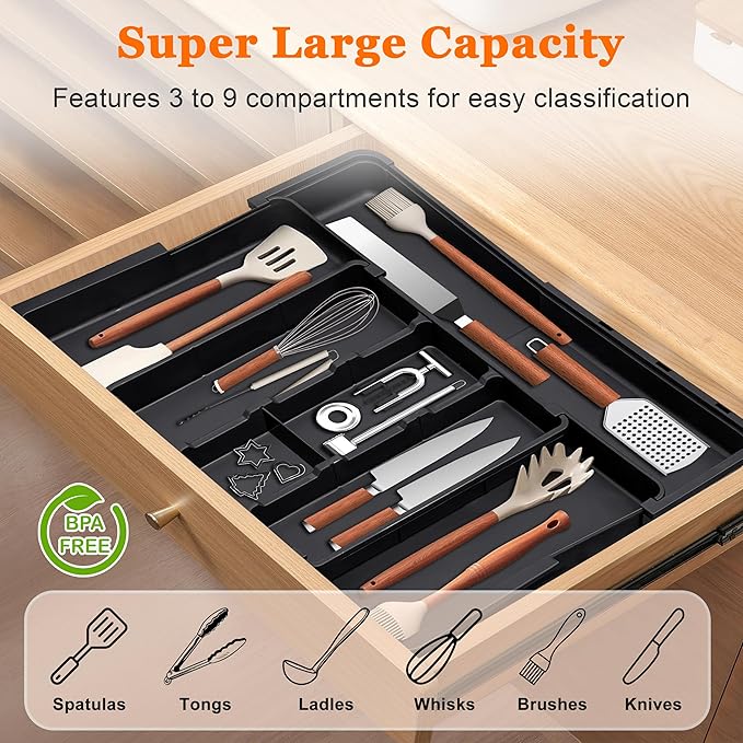 Spaclear Large Utensil Drawer Organizer Expandable Silverware Organizer