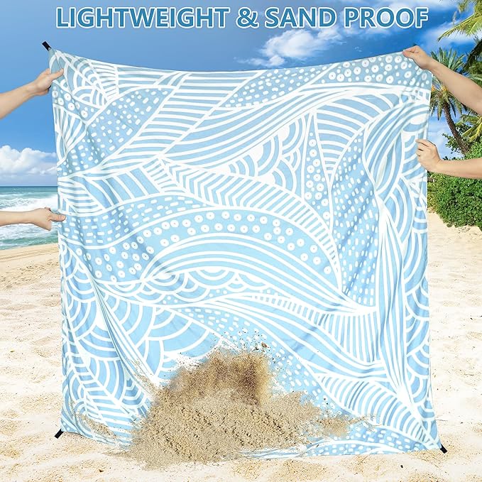 Beach Blanket Waterproof Sandproof Beach Mat 79" X 83"/10'x9'for 2-8 Adults Quick Drying Outdoor Picnic Mat Beach Accessories for Travel, Camping, Hiking