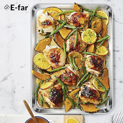 E-far Baking Sheets Set of 2, 16” x12” Stainless Steel Cookie Sheets Pans