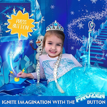 W&O Frozen Princess Tent for Girls with Magical Sound Button, LED Lights, Crown & Wand – Indoor & Outdoor Frozen Tent for Girls Ages 3-7